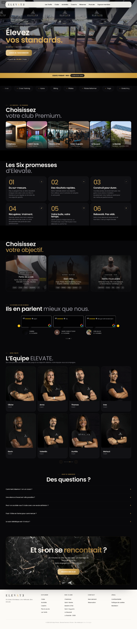 Elevate Premium Fitness — site vitrine
